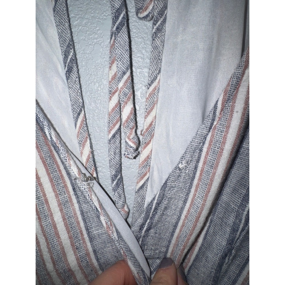 American‎ Eagle Striped Linen Blend Romper Blue White Tie Waist V-Neck Small - Picture 5 of 6